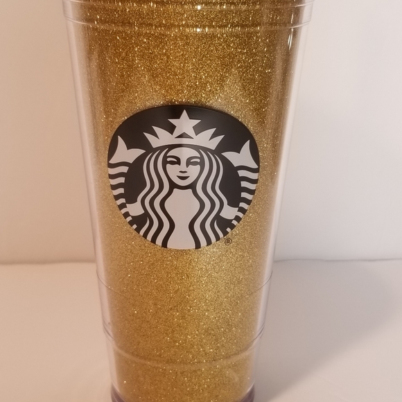 STARBUCKS 2016 GOLD GLITTER COLD TALL TUMBLER